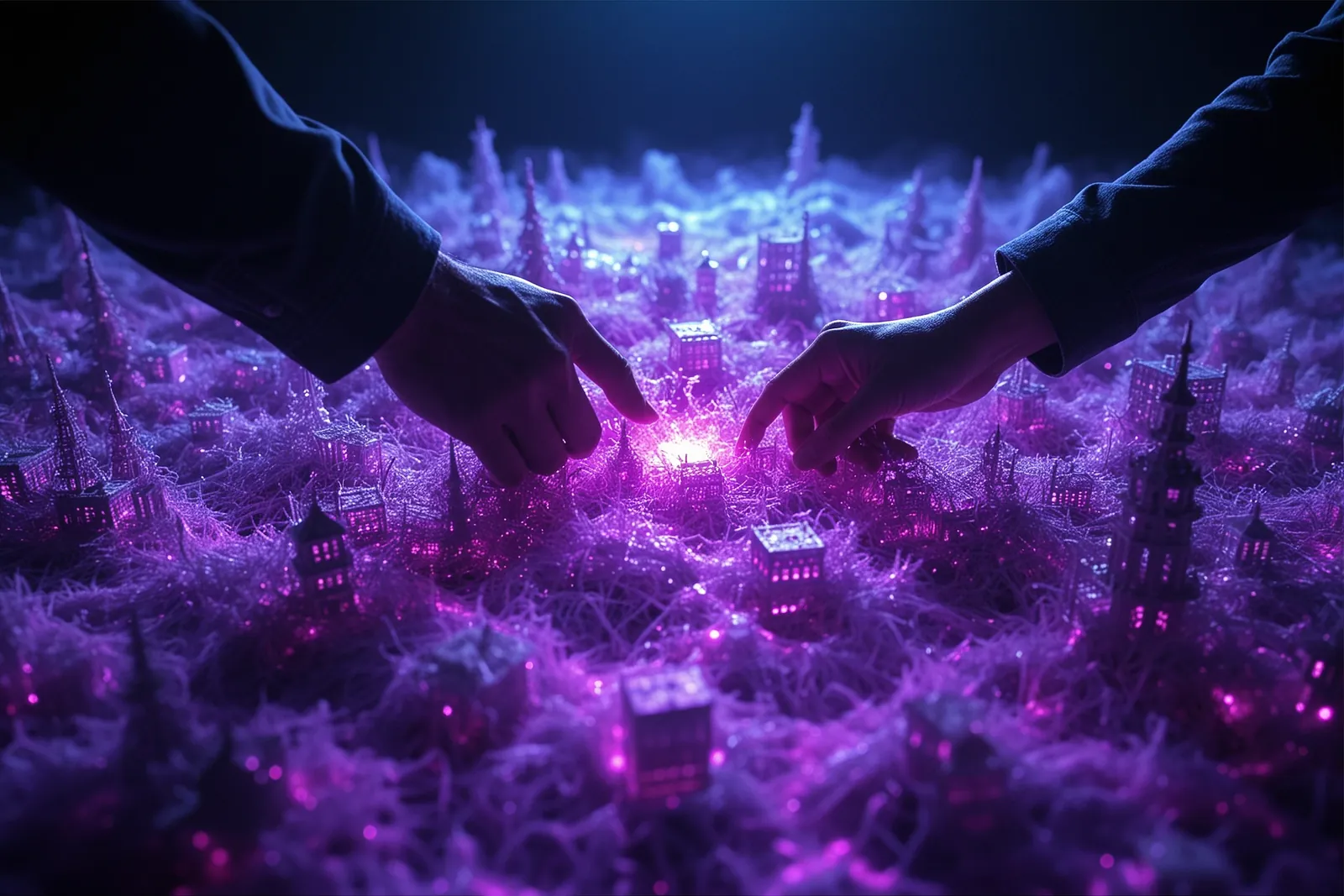 A futuristic city with flying cars and neon lights generated by an AI.