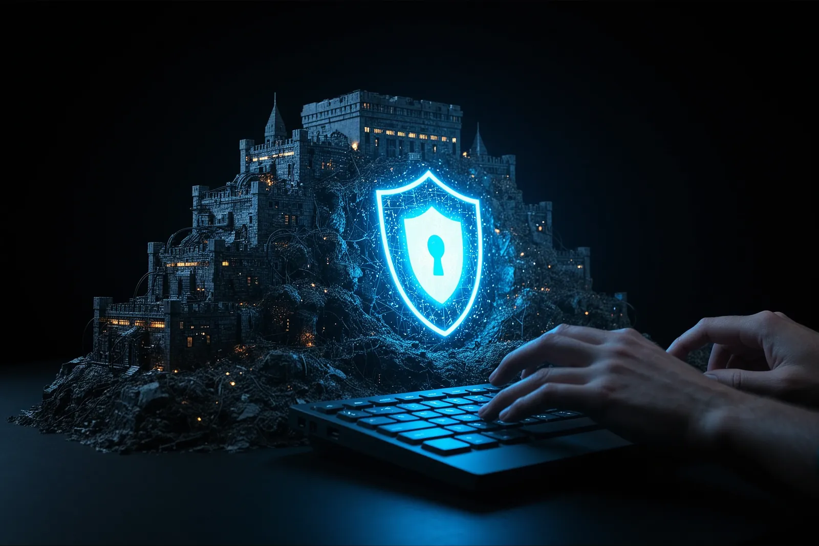 A computer screen displaying advanced AI security tools with threat detection alerts.