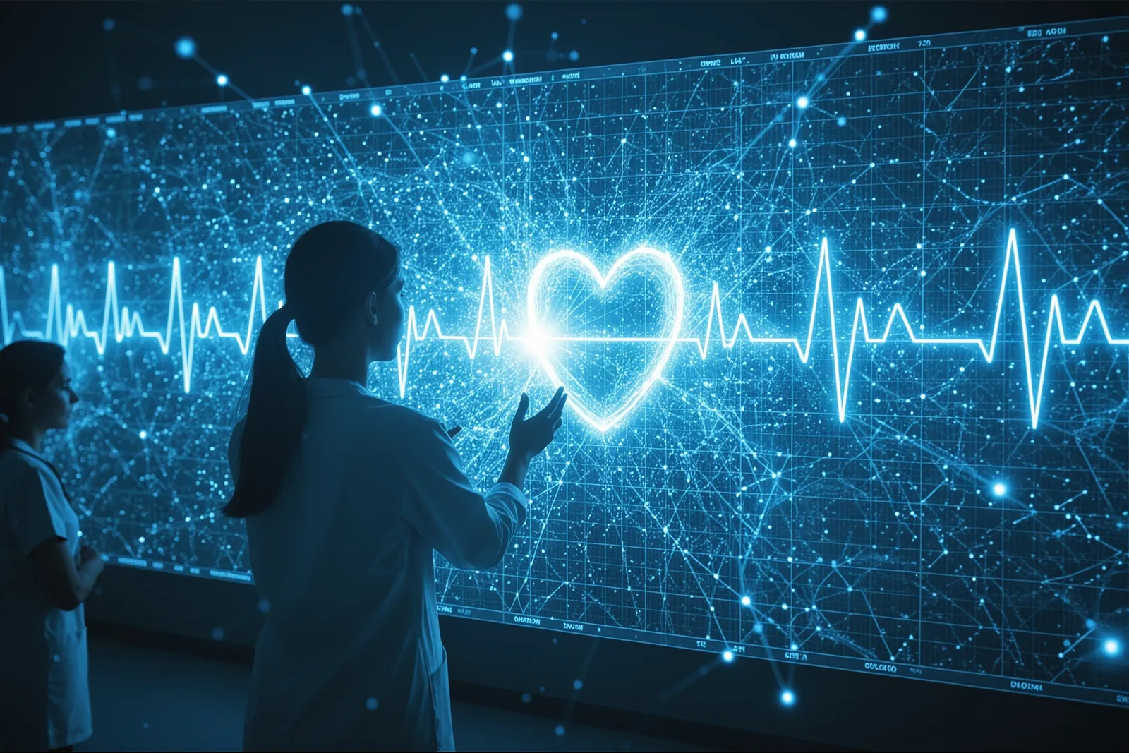 A medical professional analyzing a patient's cardiovascular data on a computer screen.