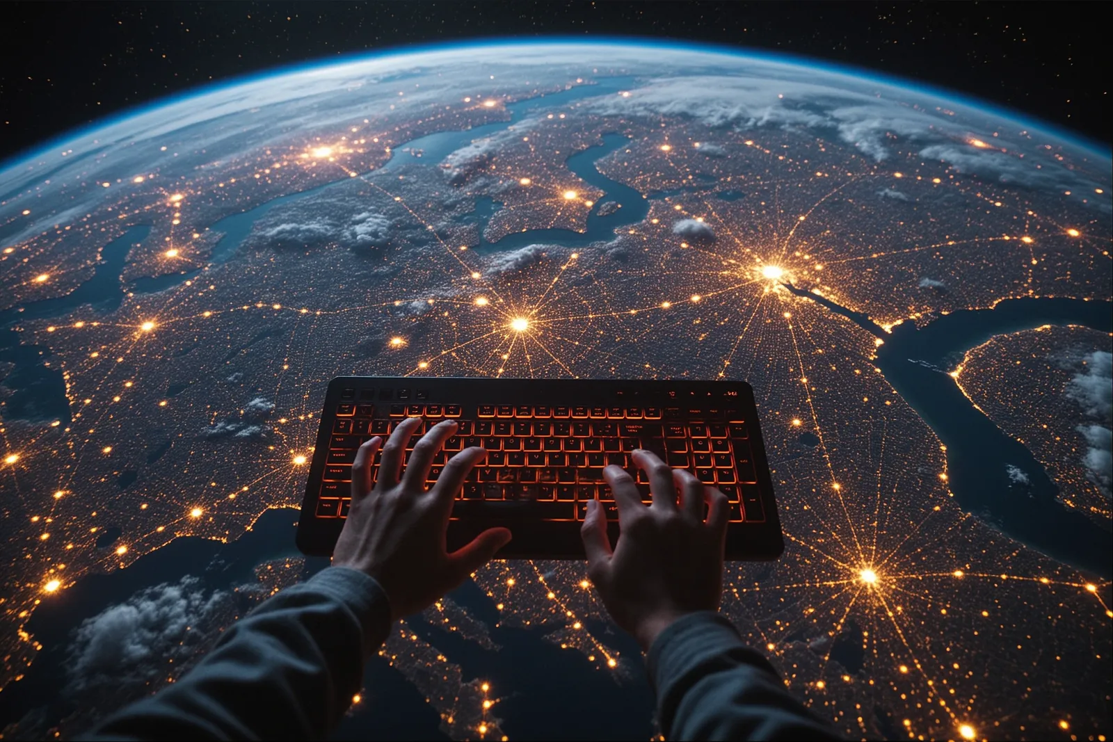 A satellite image of Earth with AI-generated edits overlaid.