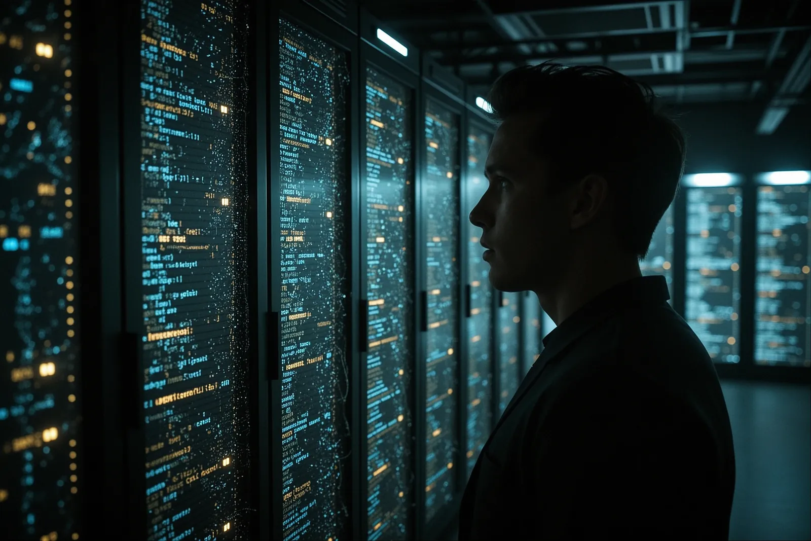 A digital illustration of an AI assistant interacting with a computer network.