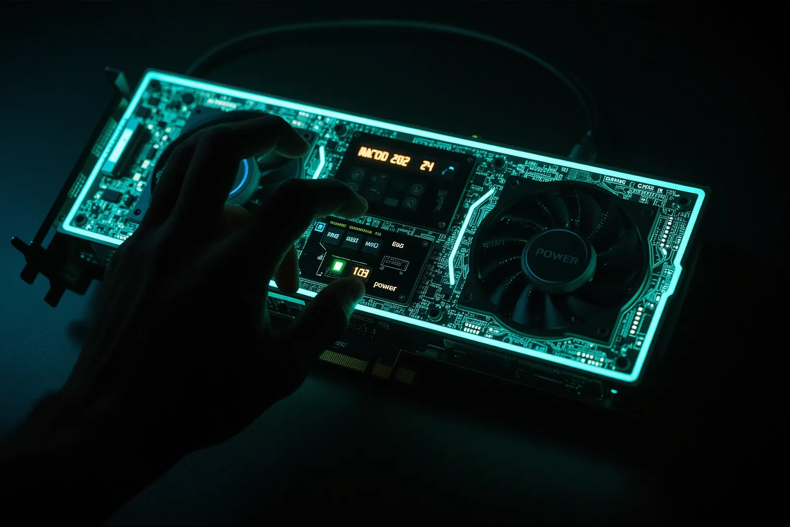 A consumer-grade GPU with a power meter displaying energy consumption.