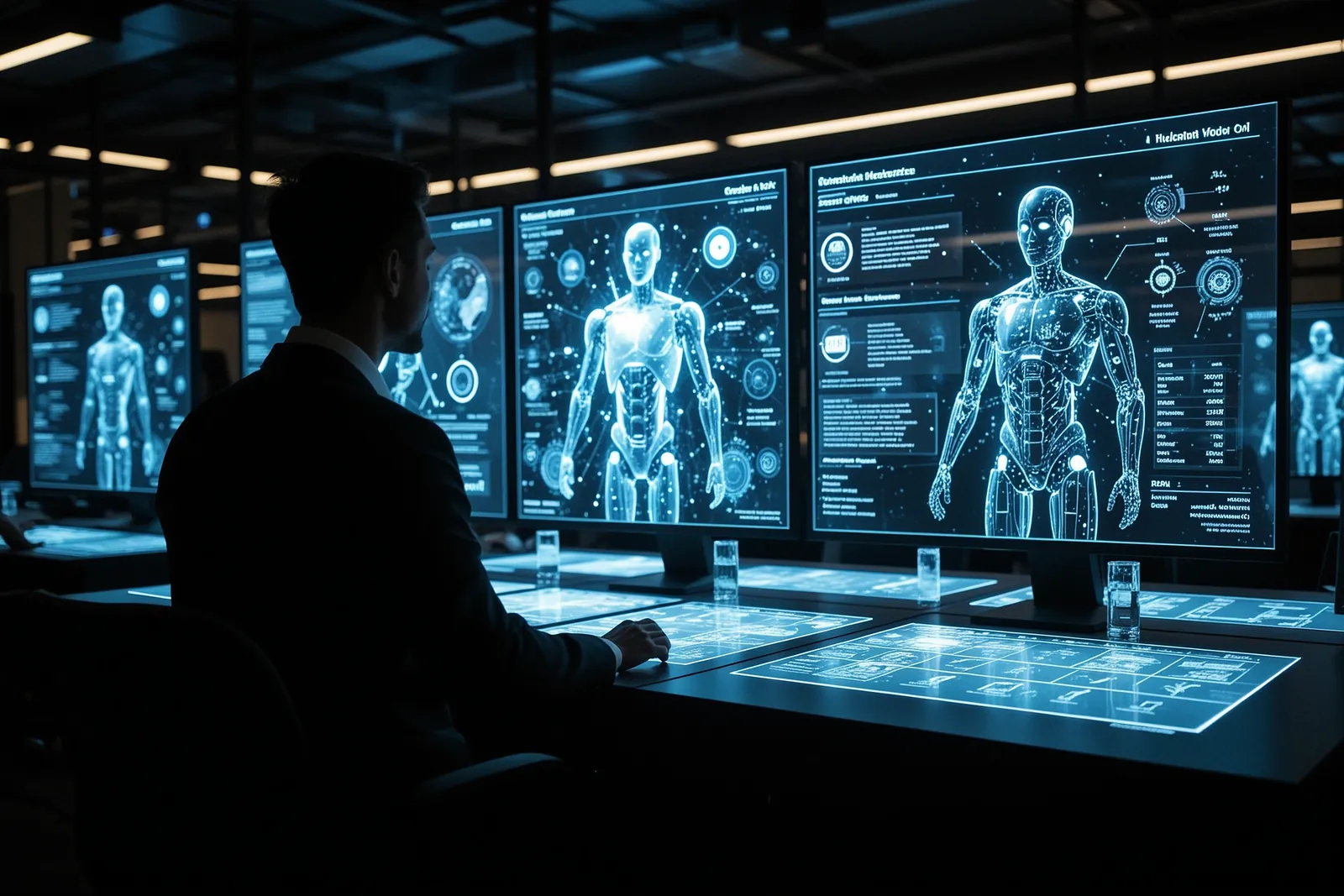 A business professional using a laptop with AI interfaces open on the screen.