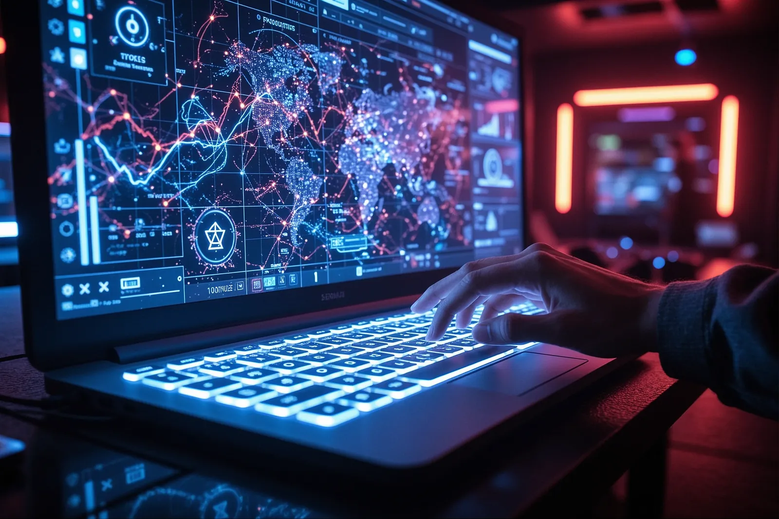 A high-speed data stream flowing through a digital network.