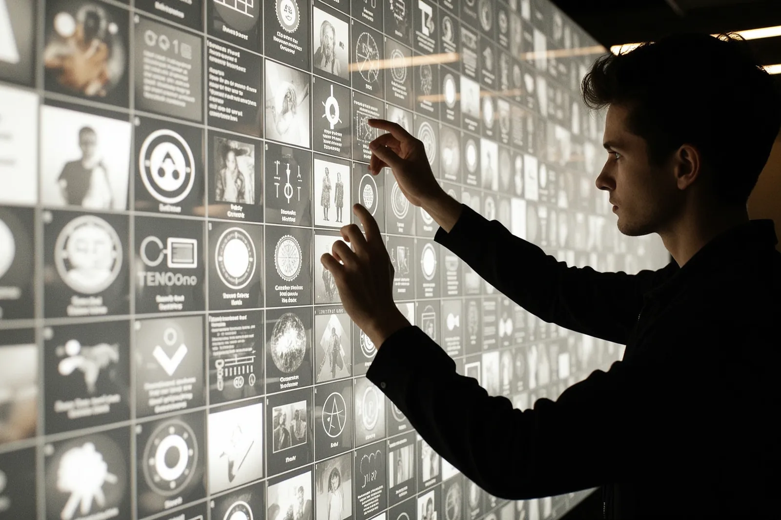 A person holding a magnifying glass over a computer screen displaying AI alignment code.