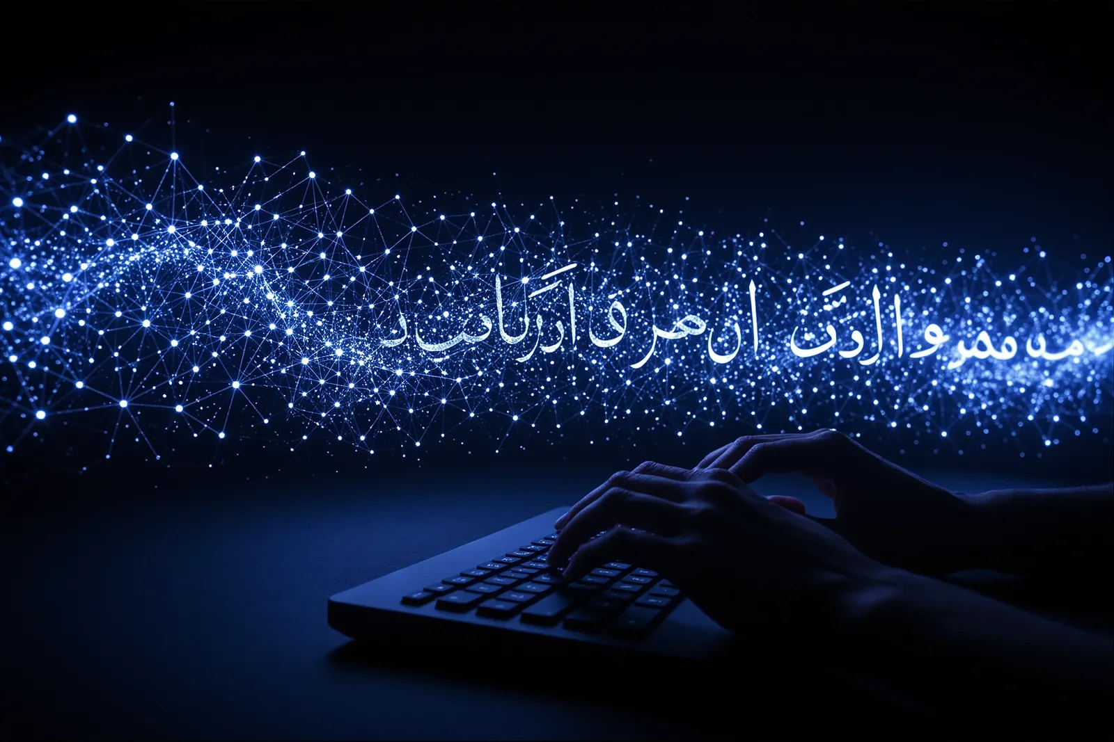 A digital representation of Arabic text being processed by an AI model.
