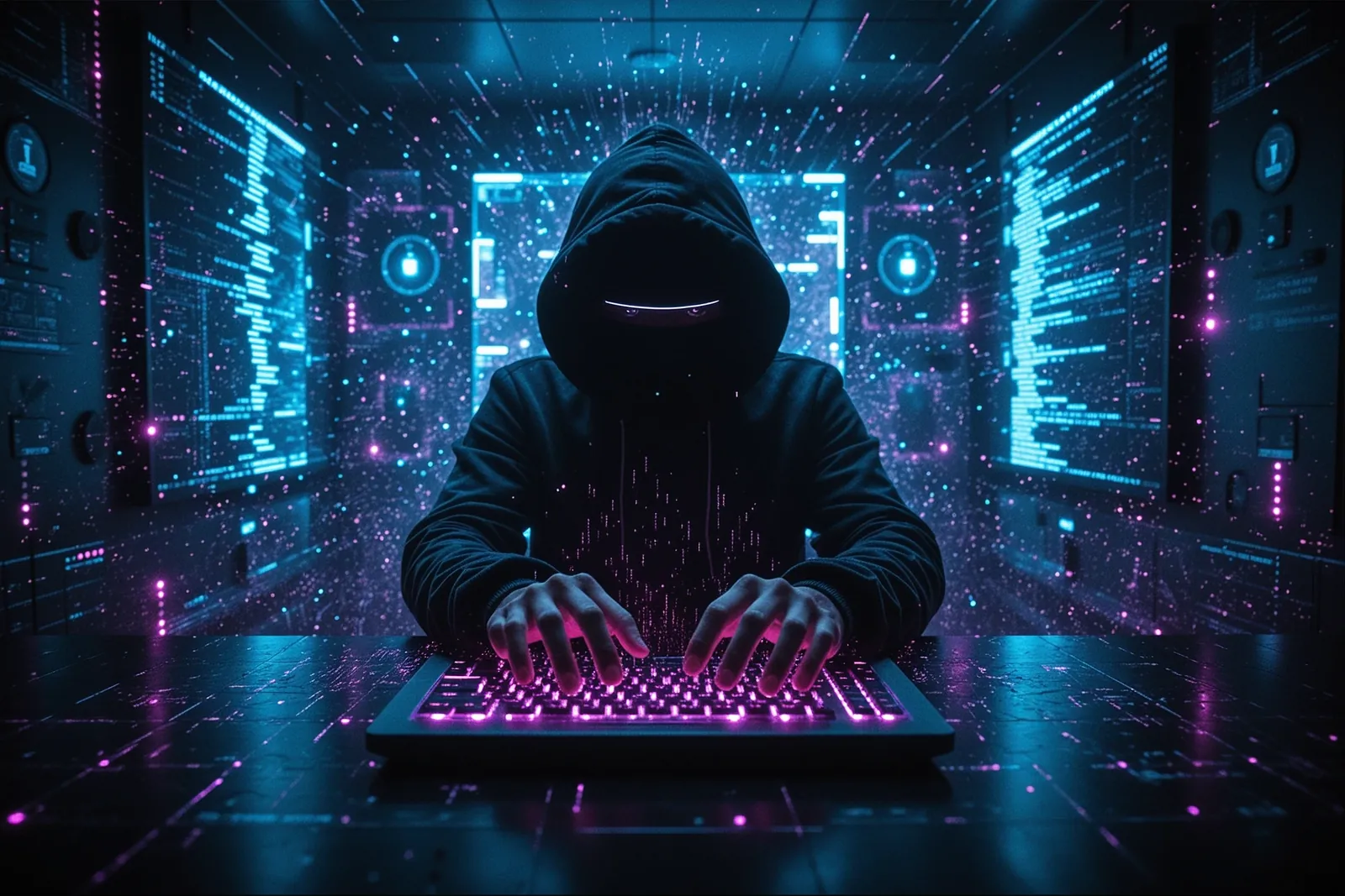 A cybersecurity professional analyzing data on a computer screen.