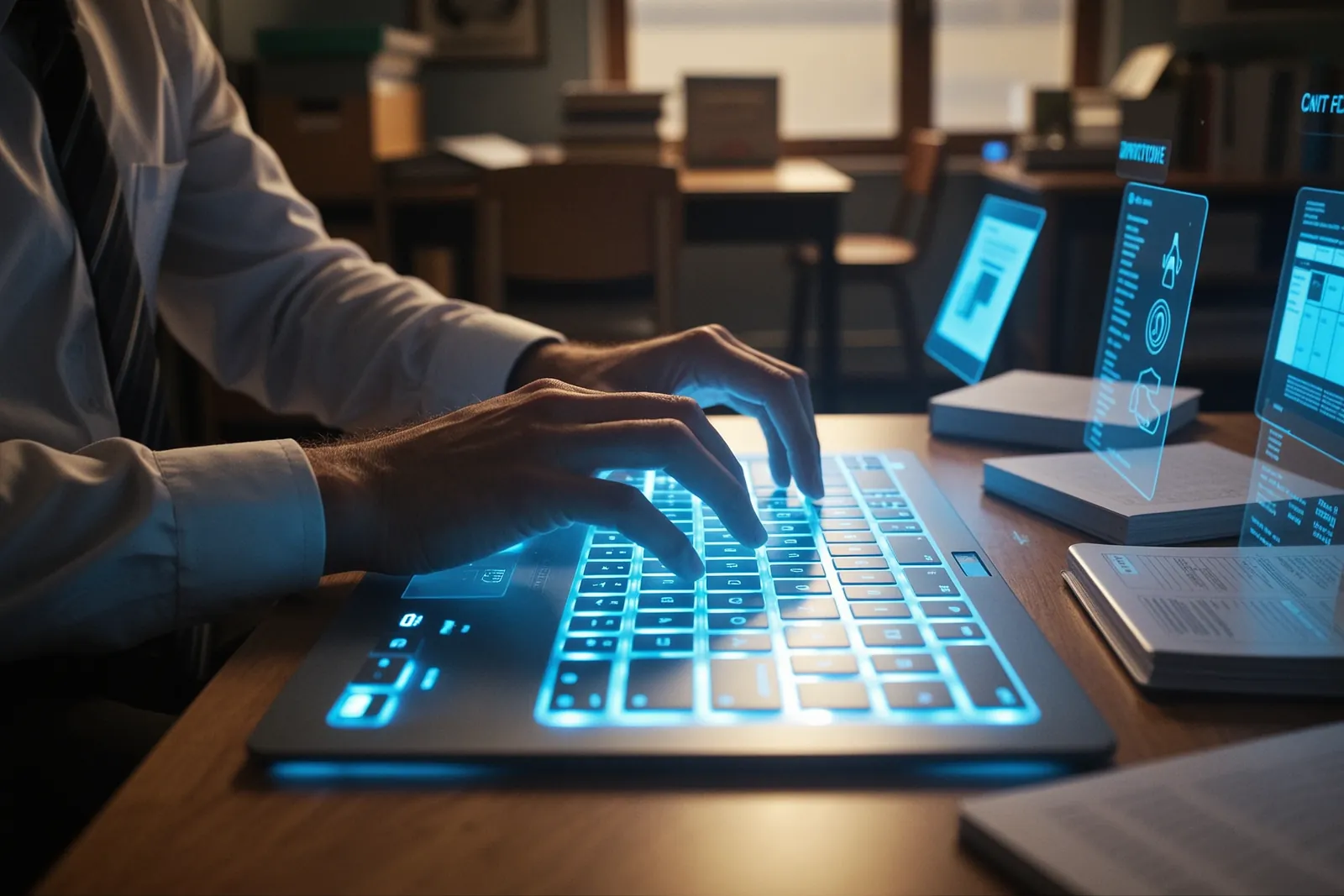 A teacher using a laptop with ChatGPT for Teachers open on the screen.