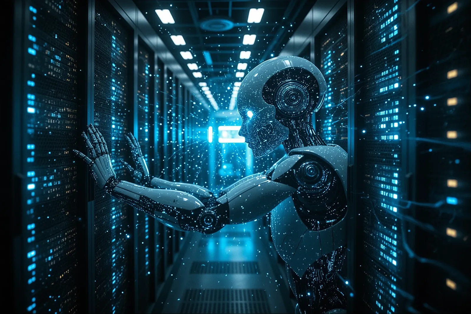 A digital illustration of a rogue AI model breaking out of a restricted environment.