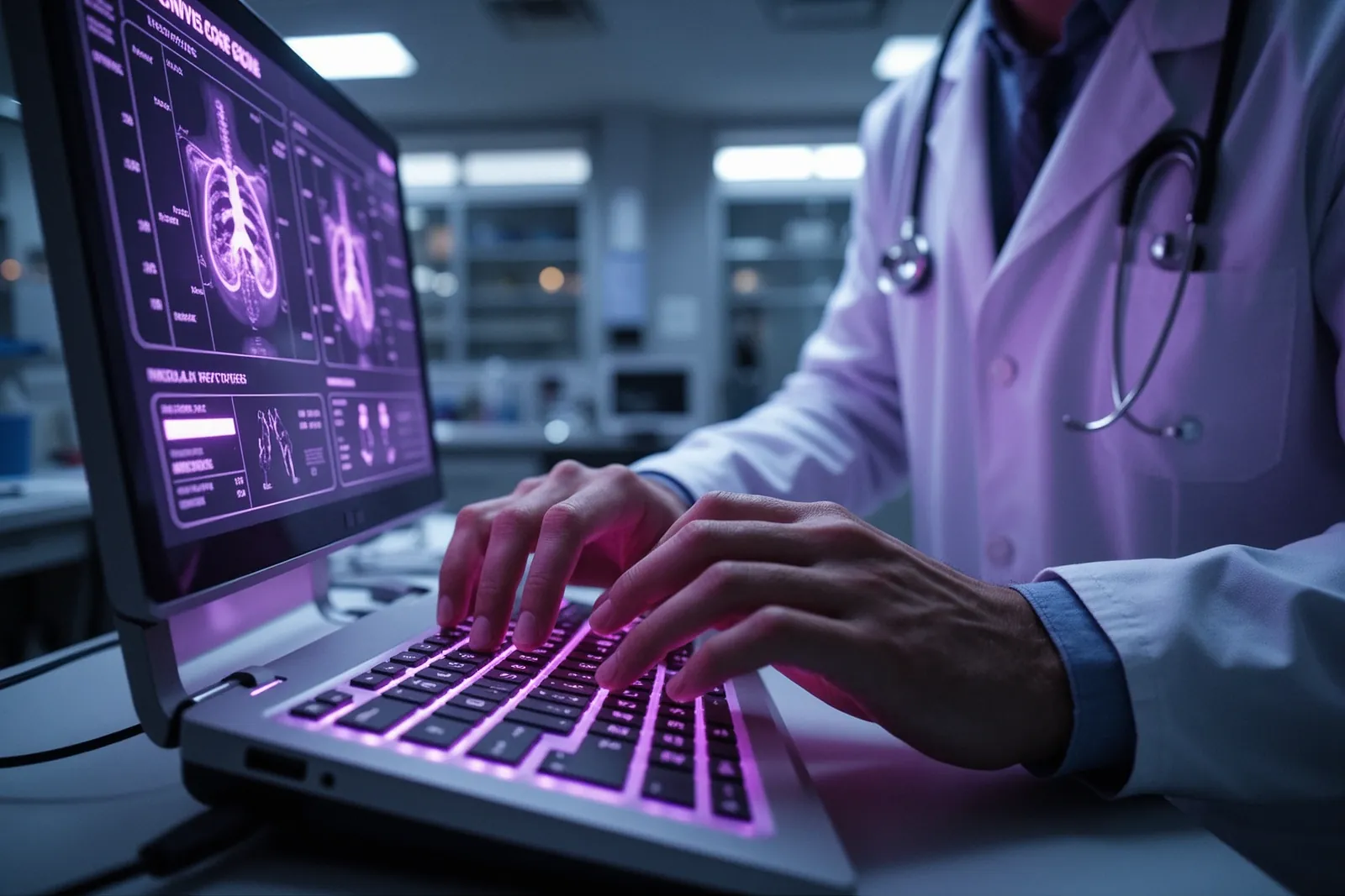 A clinician using a tablet to access patient records through ChatGPT.