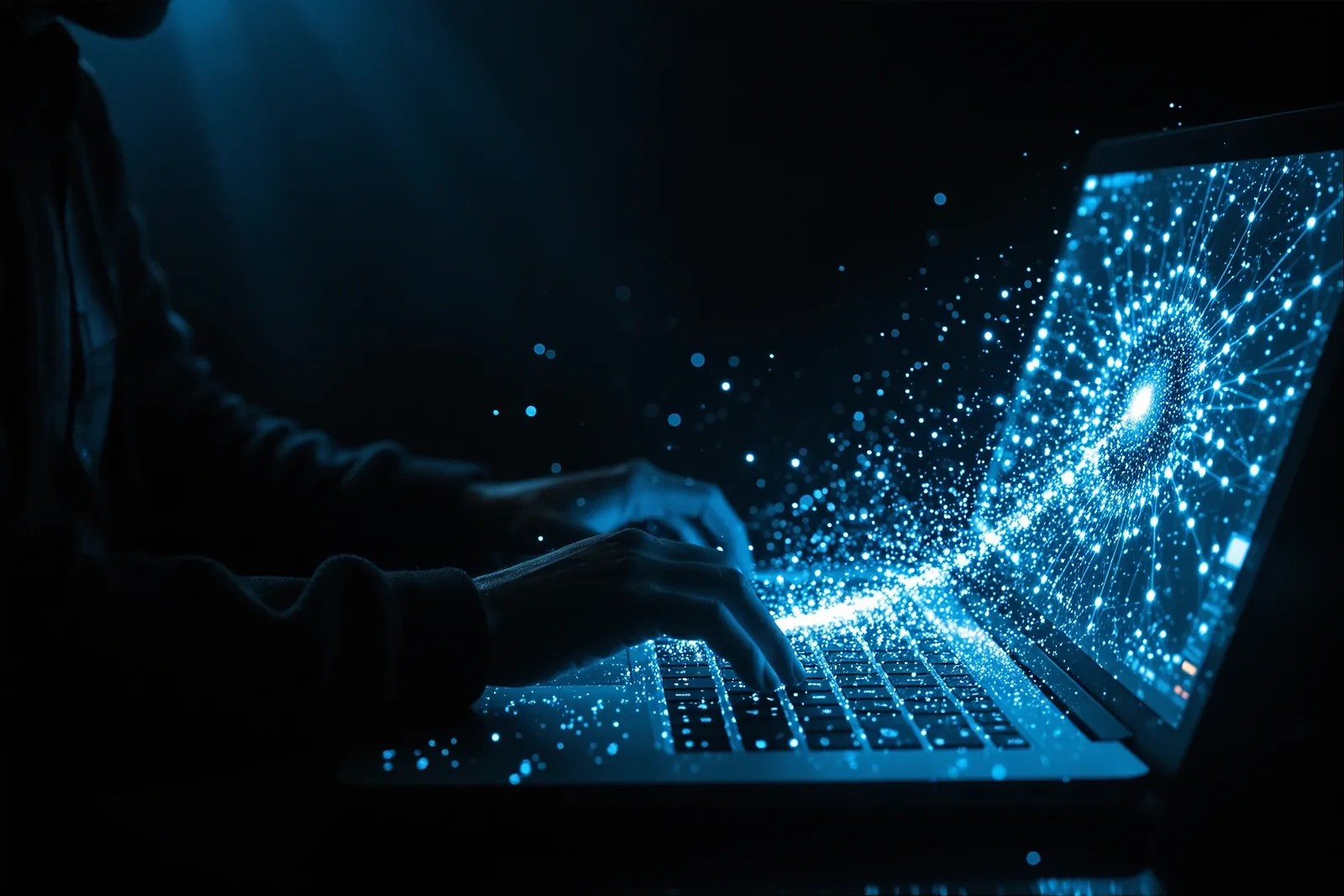 A developer working on a laptop with a web browser open, showcasing AI model training.