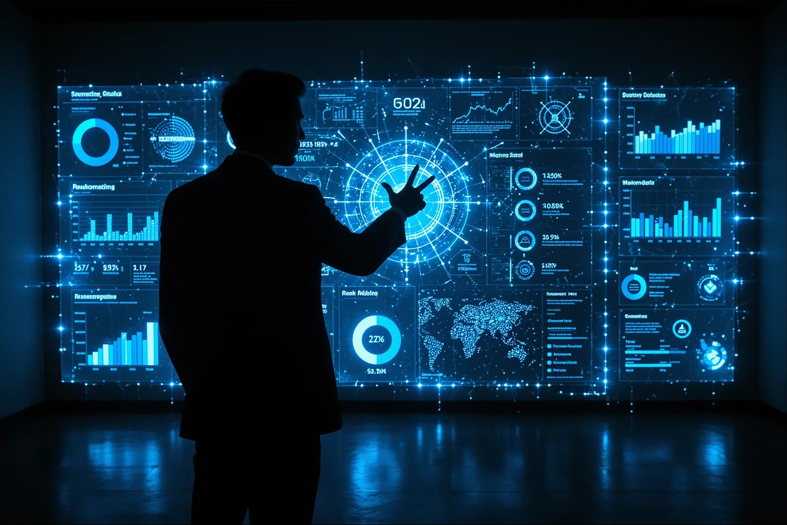 A person using a laptop with a dashboard displaying data insights.