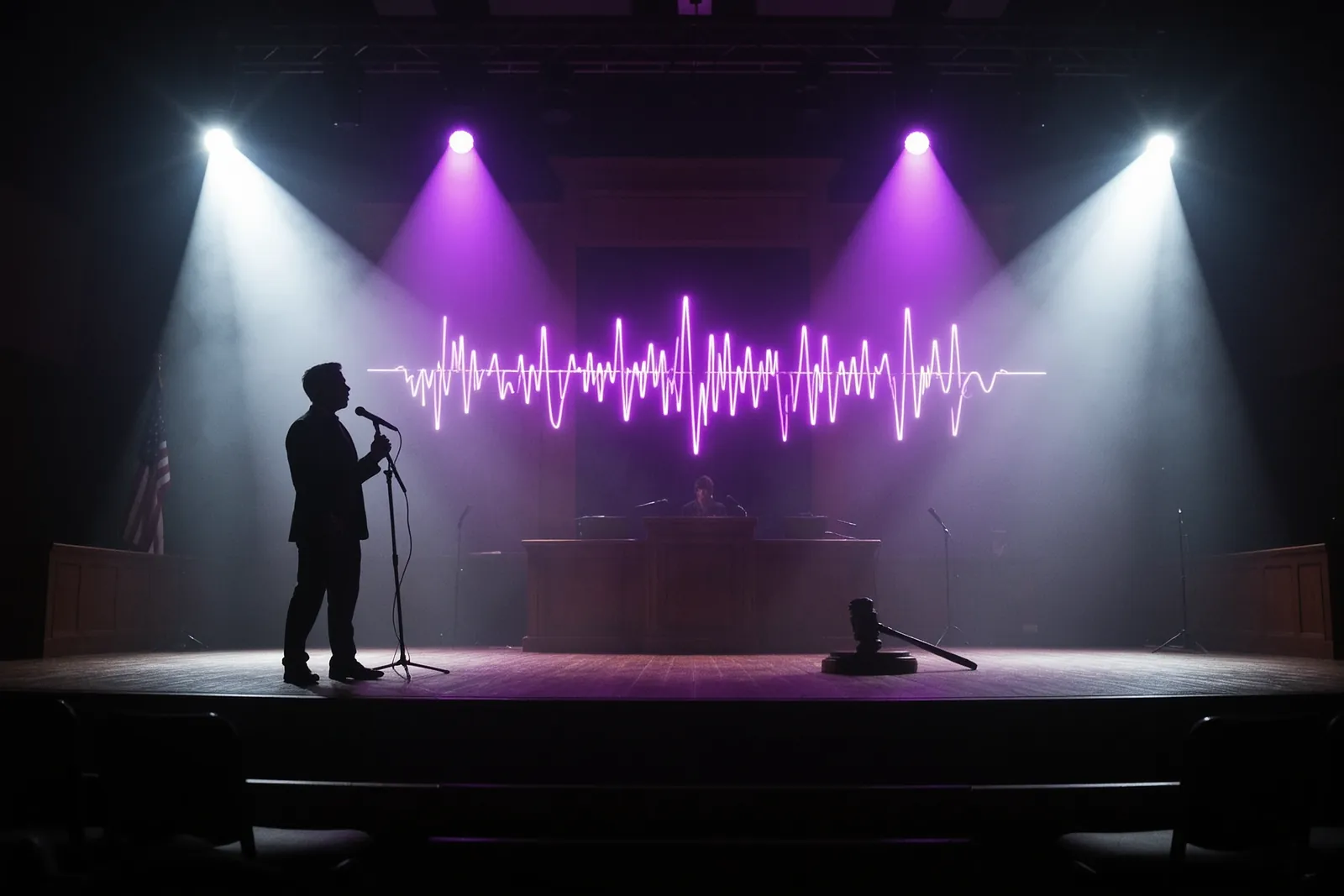A microphone on a stage, illustrating the Tokyo court ruling on AI voice cloning.