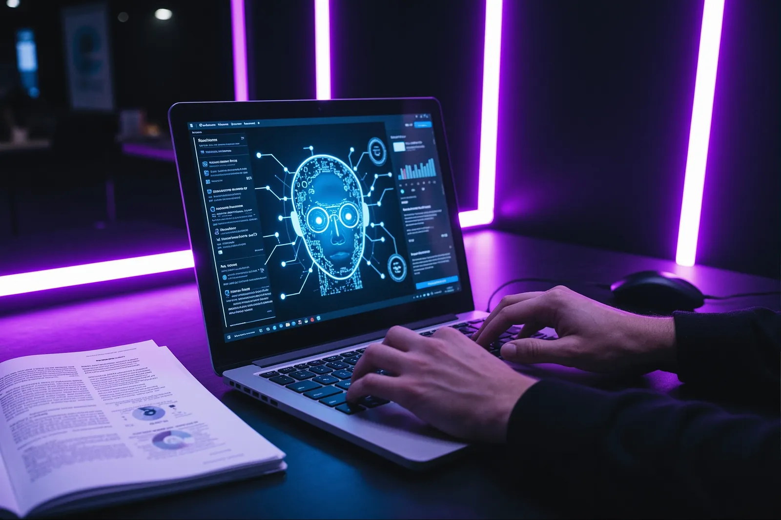 A small business owner using a laptop with AI tools open, illustrating OpenAI's partnership with SBDC.