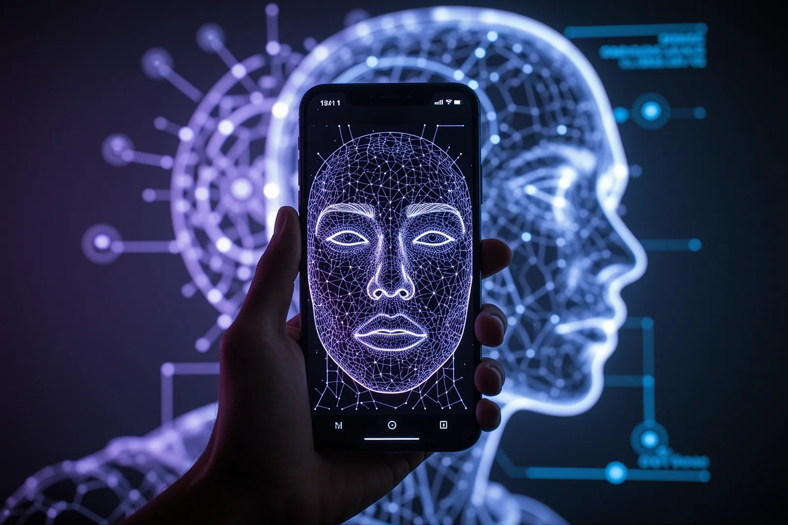 A person using a smartphone app to scan their face for acne analysis, illustrating Nolla Health's AI prescription service.