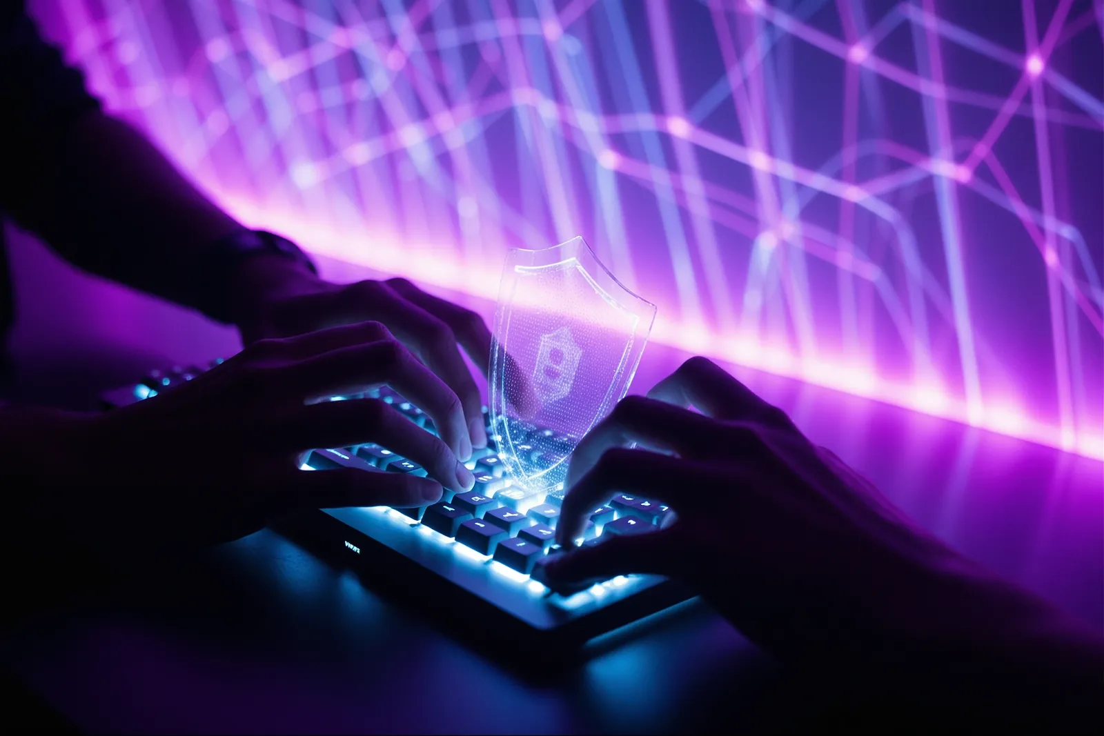 A developer working on a computer, illustrating the introduction of a new AI agent guardrail tool.