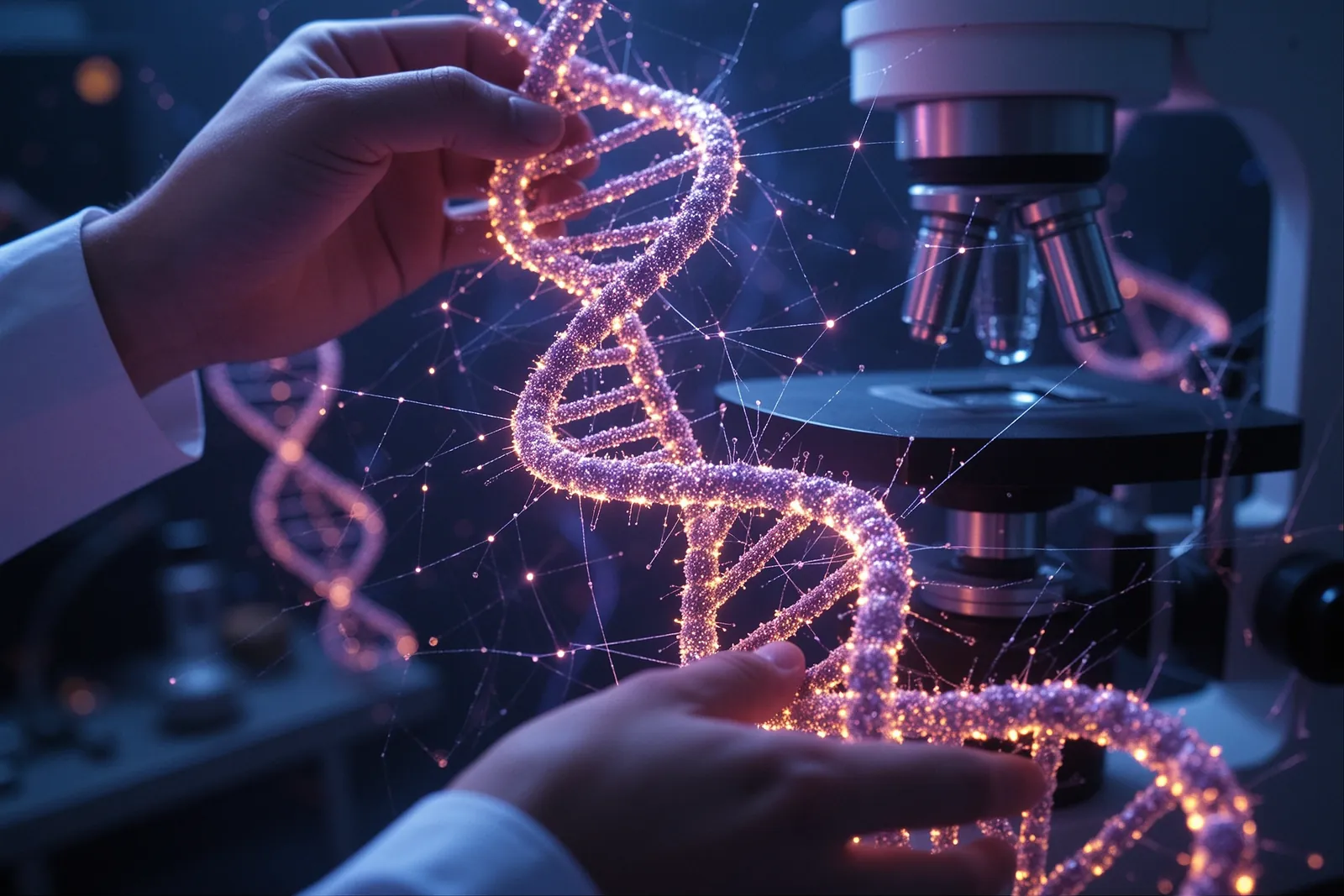 A scientist analyzing biological data on a computer screen, illustrating GPT-Rosalind's application in life sciences research.