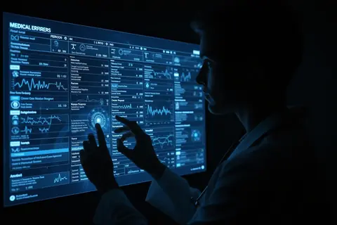 A medical professional reviewing a patient's discharge summary on a computer screen.