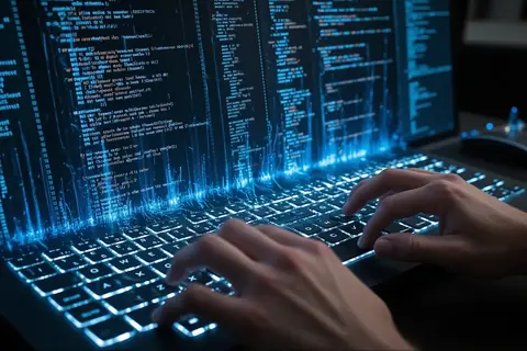 A developer working on code with a fast-loading coding assistant.