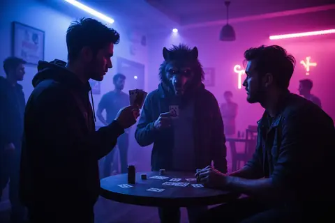 A group of people playing the social deduction game Werewolf.