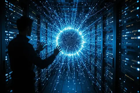 A data center with servers and networking equipment.