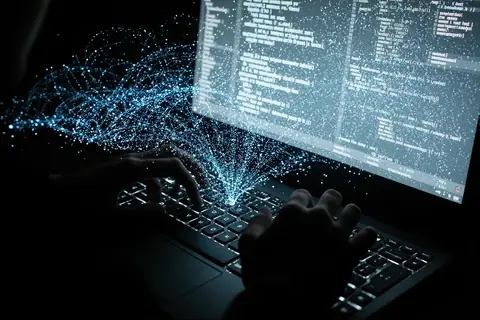 A developer reviewing code on a computer screen with a detailed history and visualization of changes.