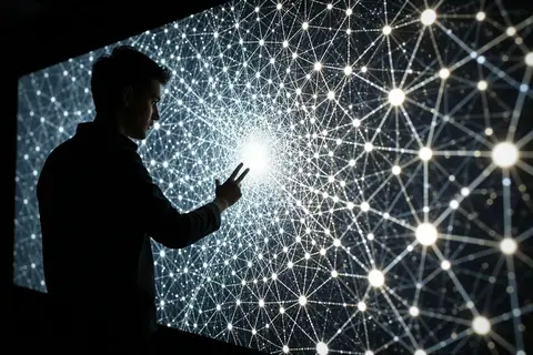 A person analyzing a complex AI-generated graph on a computer screen.