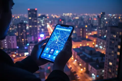 A smartphone displaying the Google Maps app with food ordering and hotel booking options.