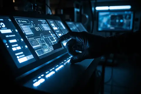 A secure digital environment with locked doors and encrypted data streams.