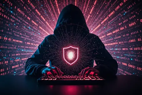 A cybersecurity professional analyzing data on a computer screen.