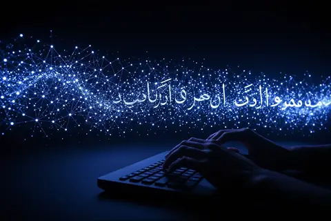 A digital representation of Arabic text being processed by an AI model.