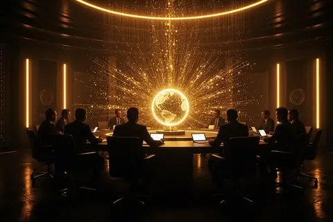 A futuristic cityscape with AI-powered technologies integrated into daily life.