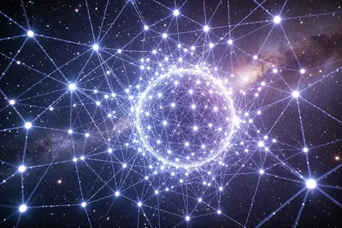 A complex network diagram representing an AI agent's evolving state.