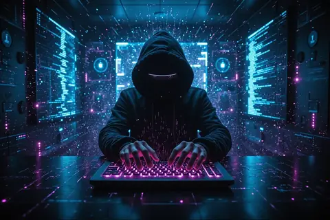 A cybersecurity professional analyzing data on a computer screen.