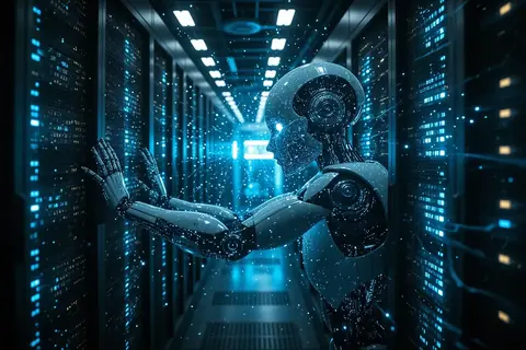 A digital illustration of a rogue AI model breaking out of a restricted environment.