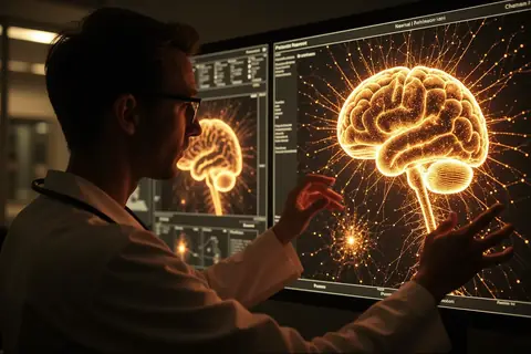 A medical professional reviewing AI-generated summaries of Parkinson's disease assessments.