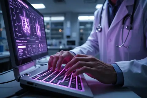 A clinician using a tablet to access patient records through ChatGPT.