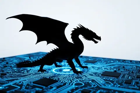 A close-up of a futuristic AI interface with Chinese characters on the screen.