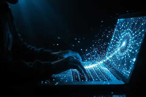 A developer working on a laptop with a web browser open, showcasing AI model training.