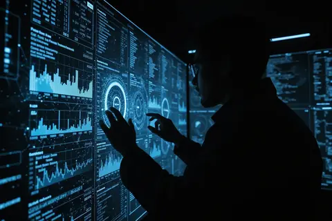 A digital shield protecting a network of essential services.