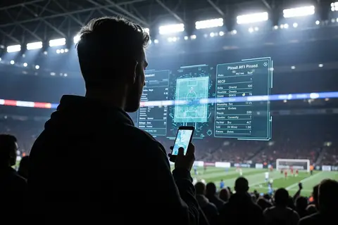A football fan using a smartphone to access personalized matchday content.