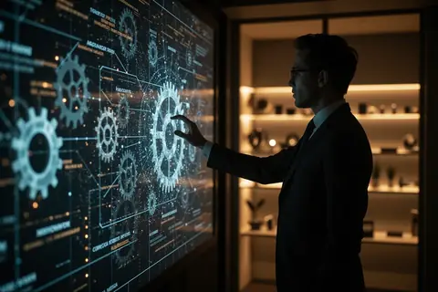 A business professional using a tablet with AI-driven workflow tools.