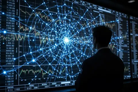 A financial market graph showing correlated actions among AI models.