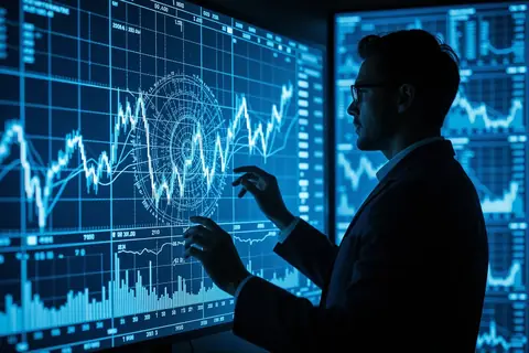 A financial chart with AI-generated predictive lines overlaying it.