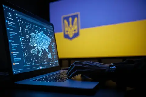 A journalist working at a computer with AI tools open on the screen.