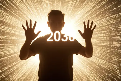 A futuristic AI system with a glowing interface, symbolizing the potential risks of advanced AI.