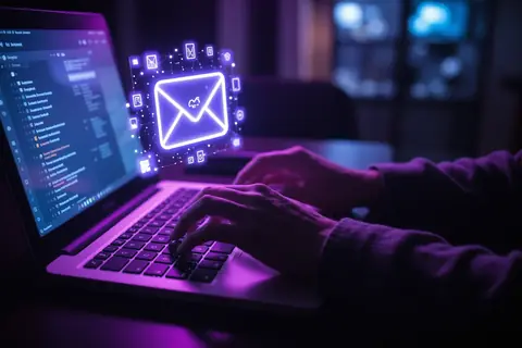 A person using a smartphone with the Instinct app open, showcasing the new email feature.