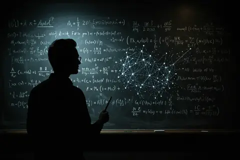 A mathematician writing complex equations on a whiteboard.