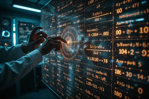 A mathematical equation written on a blackboard with a glowing AI icon next to it.
