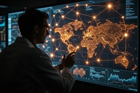 A researcher analyzing climate data on a computer screen.